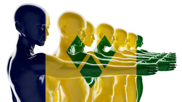Dignified Progression: Silhouetted Human Forms Adorned with Saint Vincent and the Grenadines Flag
