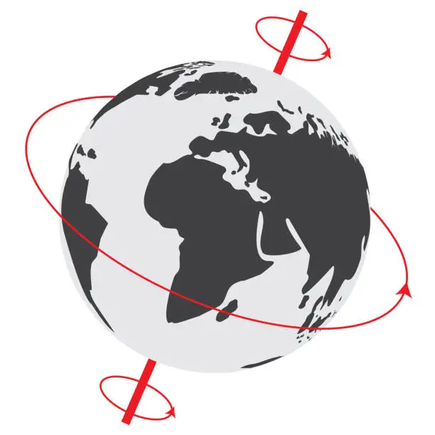 Vector illustration of Red Earth's Rotational Axis Isolated Illustration with Earth Globe Rotation