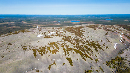 Aerial view of Ukko-Luosto mountain and skiing area in Lapland, Finland
