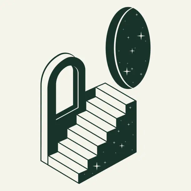 Vector illustration of Minimal monochrome staircase. Geometric abstract surreal ladder, modern stair flat vector background illustration. Surreal outline ladder