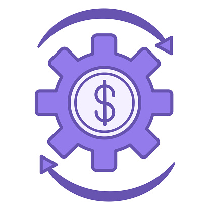 Money Management Color Icon. Vector Icon of Gear with Dollar Sign and Arrow. Investments, Financial Circulation, Financial Transactions, Income from Funds. Accounting Concept