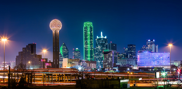 Dallas skyline panorama by night