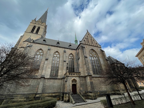 The entrance to the Gothic, Catholic church in Poznan