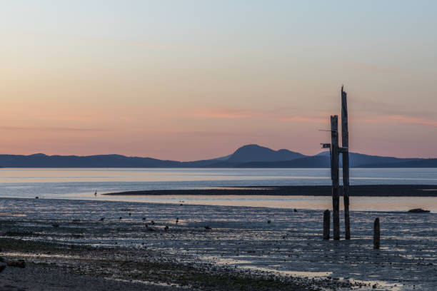 Evening sunset over water at English Boom Park on Camano Island Washington State
