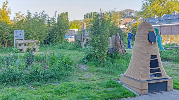 Amsterdam, Netherlands - May 14, 2018: Memorial Garden Mahatma Gandhi Green Oasis Park in Plantage Neighborhood.