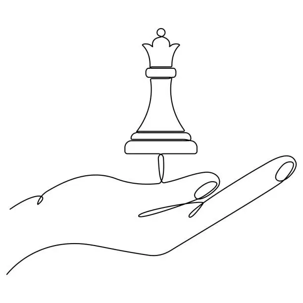 Vector illustration of Hand holding queen chess figure.