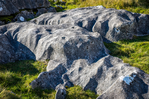 Limestone pavement below Whernside at Ribblehead in the Yorkshire Dales