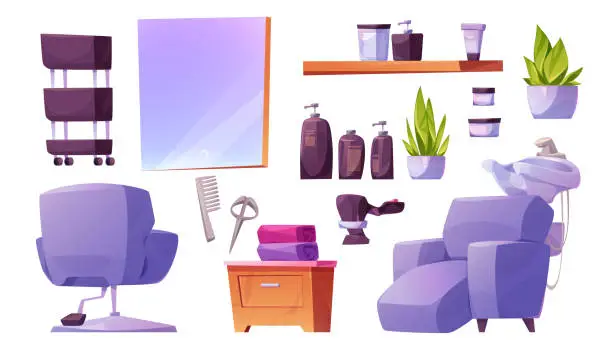 Vector illustration of Hair beauty salon interior furniture and equipment