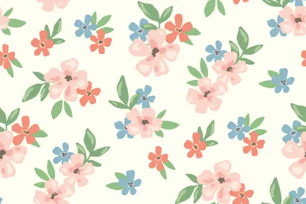 Vector illustration of Seamless floral pattern, cute botanical design, flower wallpaper decor: small pink flowers abstract on white background. Vector illustration.