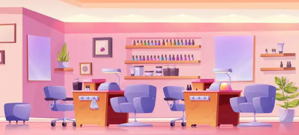 Vector illustration of Nail studio or beauty salon with manicure service.