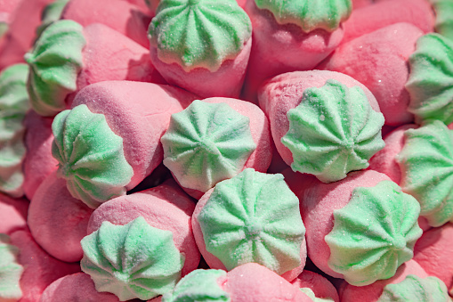 Close up of pink marshmallows