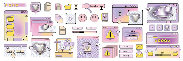 Retro Computer Window Sticker Set 90s Web Old Interface Vector ...
