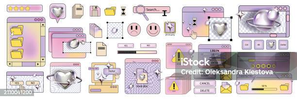 Retro Computer Window Sticker Set 90s Web Old Interface Vector ...