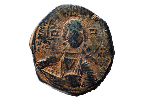 Byzantine Empire. Ancient Follis of emperor Basil II, 976-1025 AD. Ancient Byzantine rare coins.