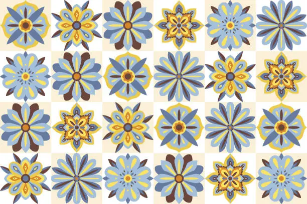 Vector illustration of Flat geometric floral pattern