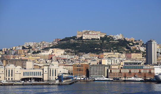 Panoramic view of Naples with Charterhouse of Saint Martin and Saint Elmo castle. Italy