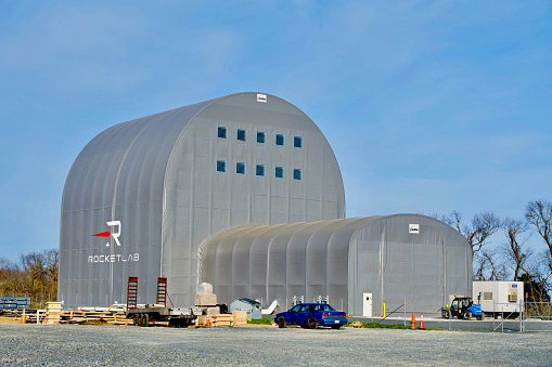 Wallops Island, Virginia, USA - March 21, 2024: Rocket Lab’s Neutron Production Complex adjacent to NASA’s Wallops Flight Facility and the company's Launch Complex 2 (LC-2).