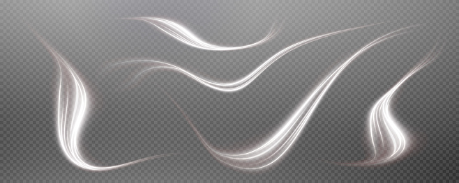 Vector background with  white glowing lines. Green glowing lines of speed. Light glow effect. Light trail wave, fire trail line and glow curve swirl.