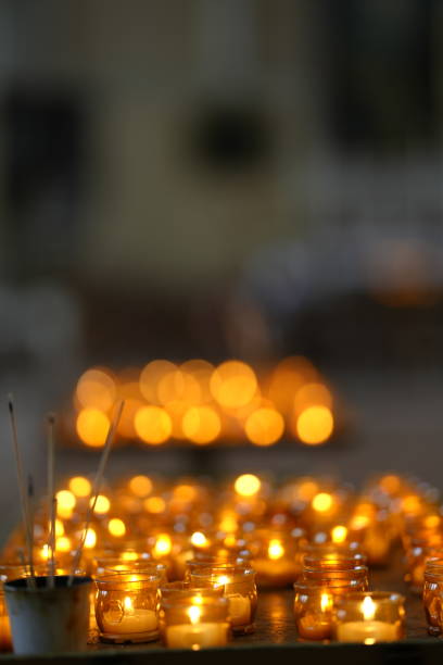 votive candles in a church