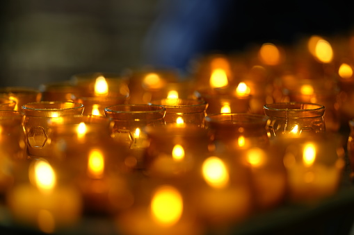 votive candles in a church