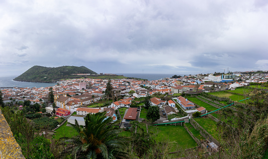 Angra do Heroísmo, Azores, Portugal. March 11, 2024. Stunning panoramic view of Angra do Heroísmo, Azores, showcasing its charming streets, historic buildings, and breathtaking coastal landscape.
