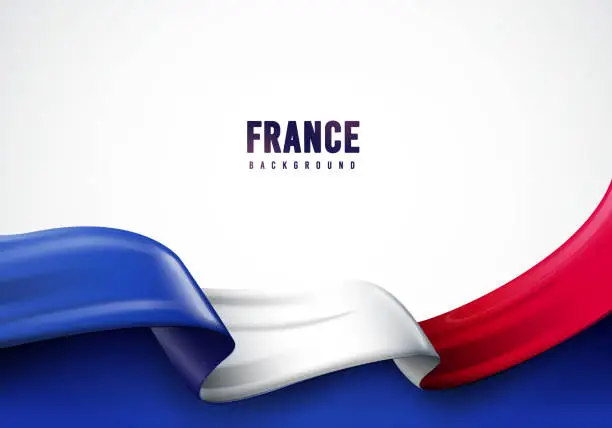 Vector illustration of Waving French Flag. France Background Concept