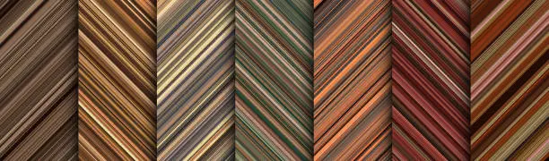 Vector illustration of Wood detailed striped geometric patterns composed of big amount of thin multicolored stripes.