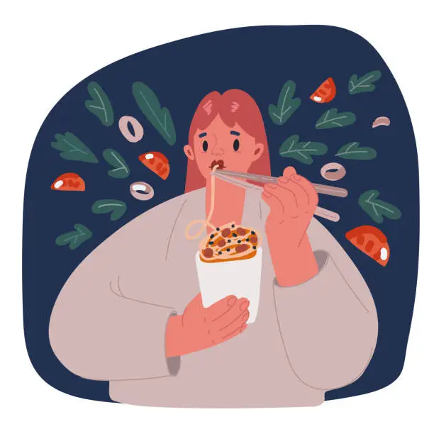 Vector illustration of Cartoon vector illustration of Woman eating hot spicy food concept