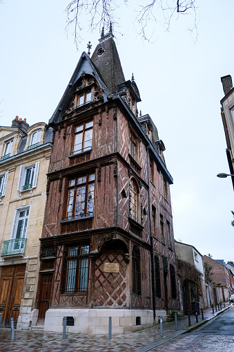 Rouen, France - 19.02.2024. La Maison Des Vieux Logis medieval half timbered building located at Place de la Rougemare in Rouen, Normandy, France