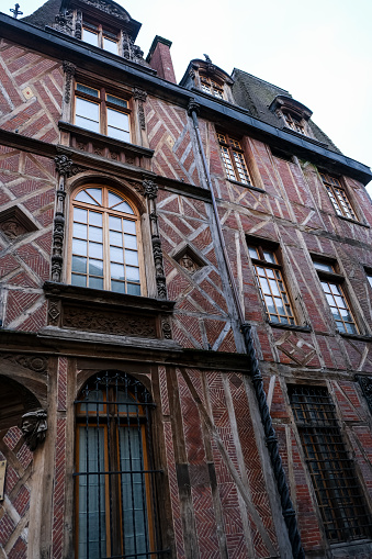Rouen, France - 19.02.2024. La Maison Des Vieux Logis medieval half timbered building located at Place de la Rougemare in Rouen, Normandy, France