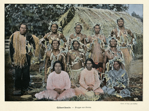 Vintage picture, Natives of the Gilbert Islands, Kiribati, History 1890s, 19th Century