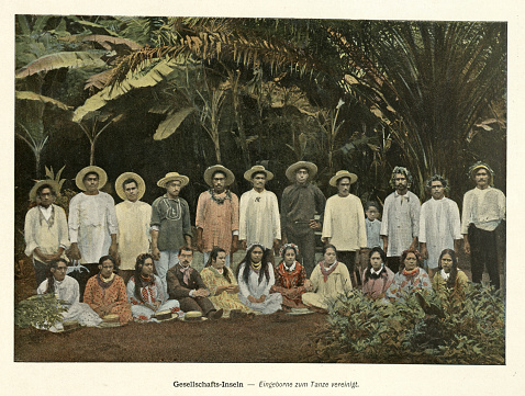 Vintage picture, Natives of the Society Islands, French Polynesia, History 1890s, 19th Century