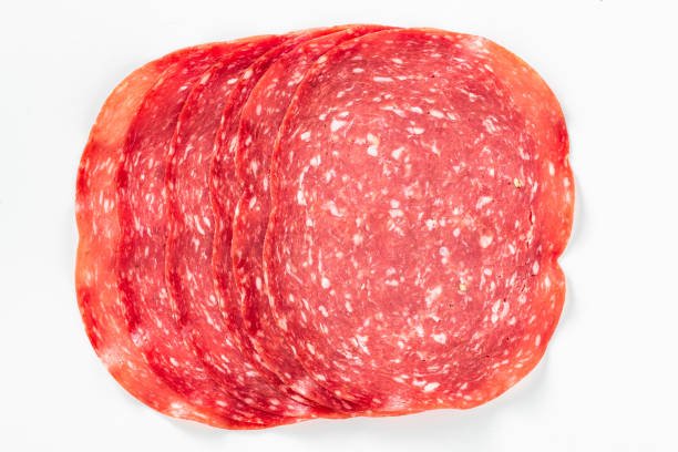 hungarian salami on the white background - salami chorizo sausage sopressata imagens e fotografias de stock