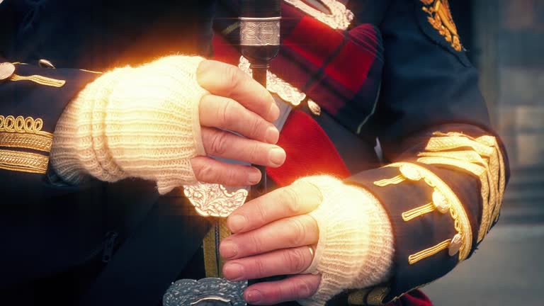 Man Plays The Bagpipes Scottish Instrument