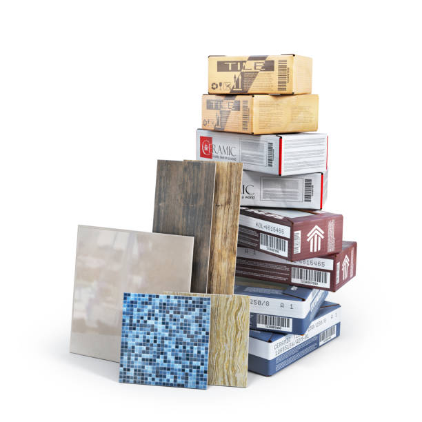 istock Pile of different ceramic tiles on a white background. 3d illustration 2110358745