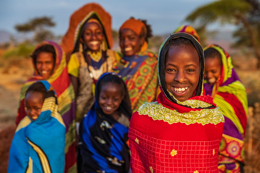 Group of happy African children from Borana tribe- Ethiopia, East Africa.  The Borana Oromo are a pastoralist tribe living in southern Ethiopia and northern Kenya.