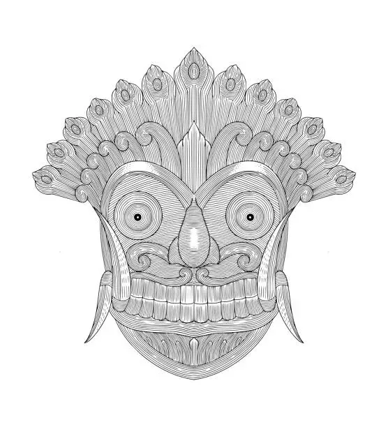 Vector illustration of Barong bali mask, indonesian culture, Vintage engraving drawing style illustration