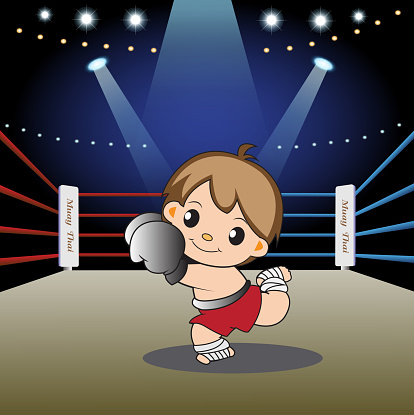 A cartoon illustration of Muay Thai fighting against the corona virus.