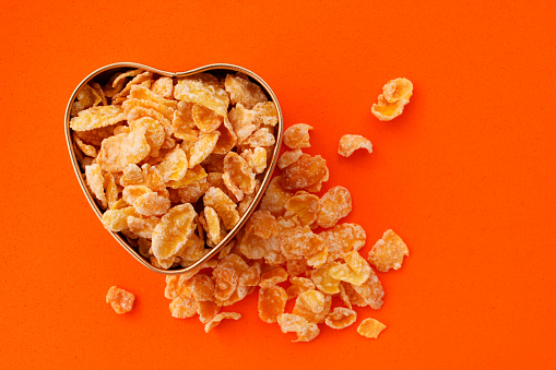 Heart with sugared corn flakes cereal