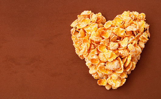 Heart formed with sugared corn flakes