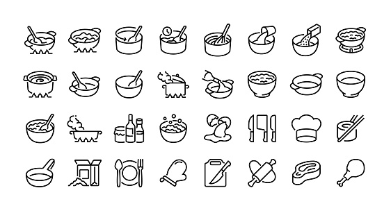 Cooking line icon, Kitchen, meal, dinner, preparation, food, lunch, breakfast, group of object.