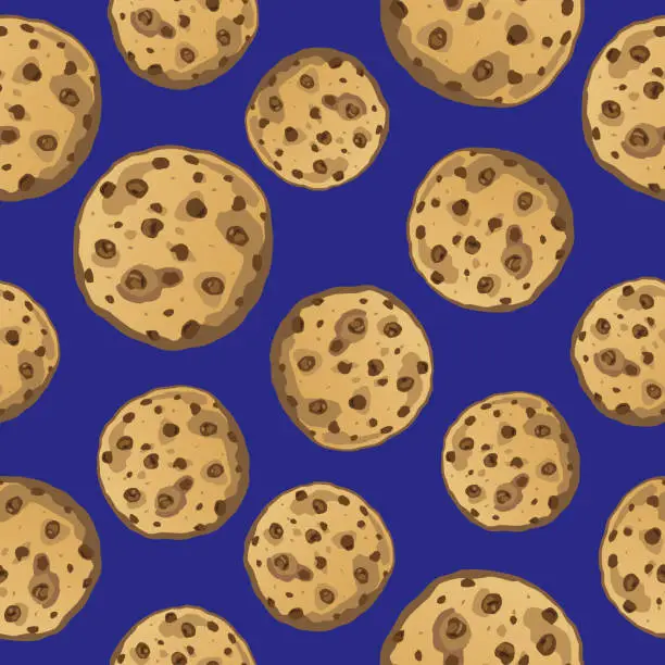 Vector illustration of Yummy Chocolate Chips Cookies Seamless Pattern
