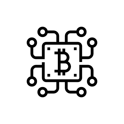 Bitcoin Cpu Mining Line Icon. Blockchain, Cryptocurrency, Bitcoin, Money, Futuristic, Digital Money, Technology, Virtual Reality, Database.