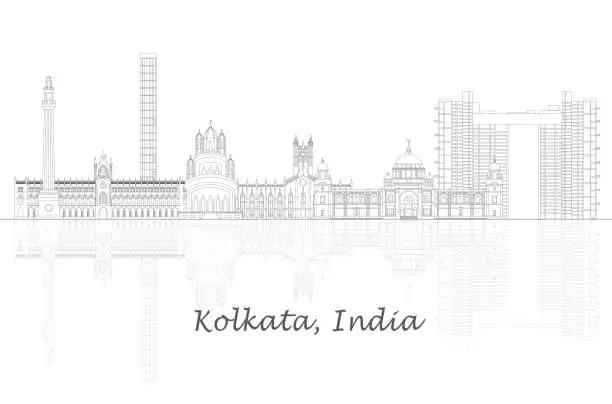 Vector illustration of Outline Skyline panorama of city of Kolkata, India