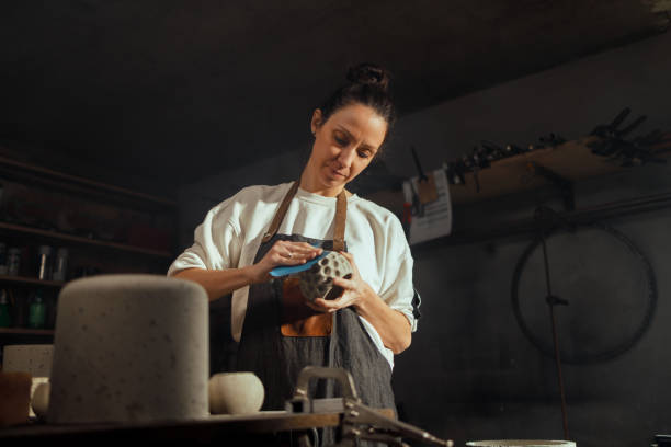istock Crafting Flower Concrete Pot 2110621728