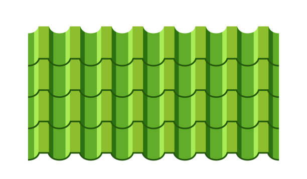 ilustrações de stock, clip art, desenhos animados e ícones de green roof tile, durable, weather-resistant material, made from metal used to cover roofs, providing protection - tegula