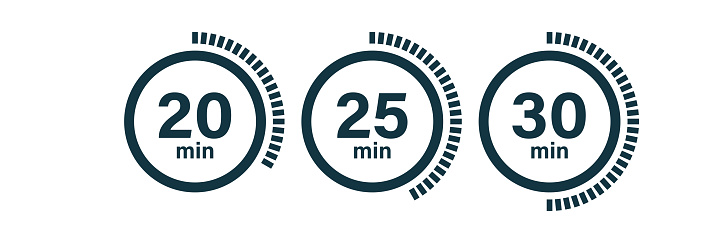 Timer icons, clock symbols, stopwatch signs. Cooking time icons. Time interval. Vector illustration.