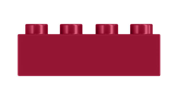 Burgundy Toy Block Isolated on a White Background. Close Up View of a Plastic Children Game Brick for Constructors, Front View. High Quality 3D Rendering with a Work Path. 8K Ultra HD, 7680x4320