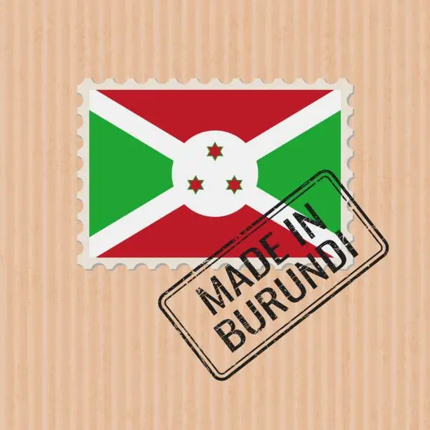 Vector illustration of Made in Burundi badge vector. Sticker with Burundi national flag. Ink stamp isolated on paper background.