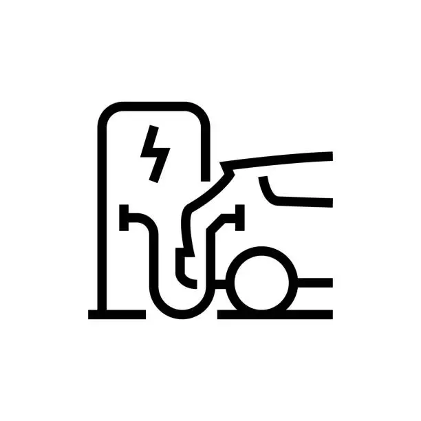 Vector illustration of Electric Car Charging Line Icon. Green Energy, Electric Motor.